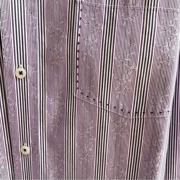 BUGATCHI MEN SHAPED FIT DRESS SHIRT SIZE XL purple and white - Picture 4 of 13